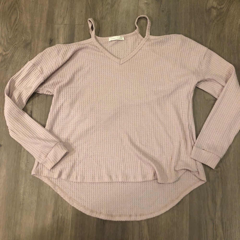 Long sleeve cold shoulder rose pink shirt